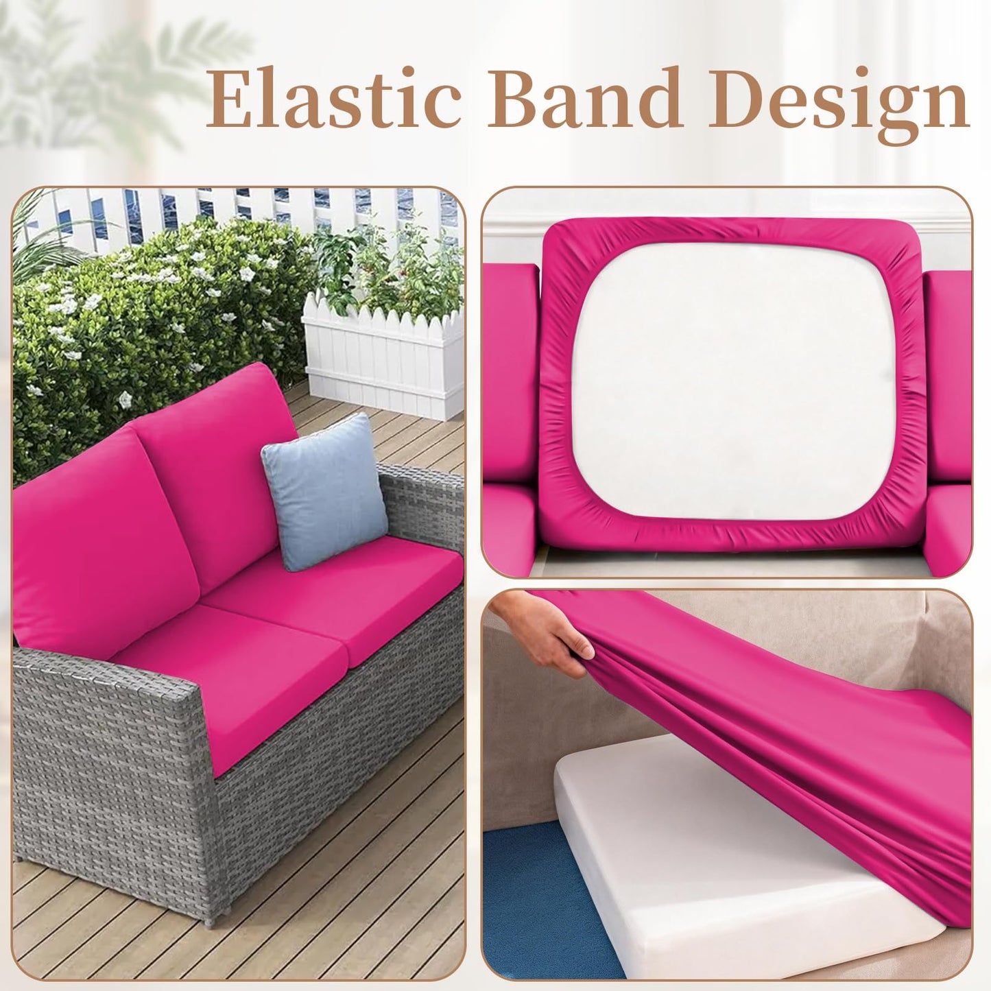 Yuabaoo 8Pcs Patio Cushion Covers Stretch, Outdoor Couch Replacement Slipcovers Wateproof Washable Reusable Furniture Protector, Hot Pink