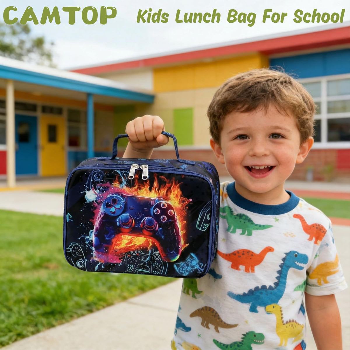 CAMTOP Lunch Box Kids Boys Insulated Lunch Cooler Bag Reusable Lunch Tote Kit for School Travel，Black