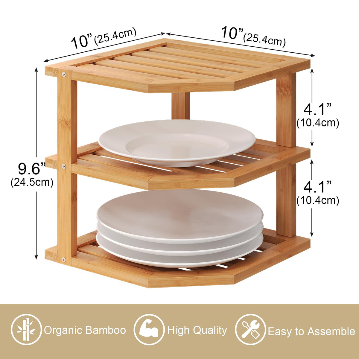 VERTORGAN 3 Tier Bamboo Dish Drying Rack,Corner Shelf 2 Pack(Natural)
