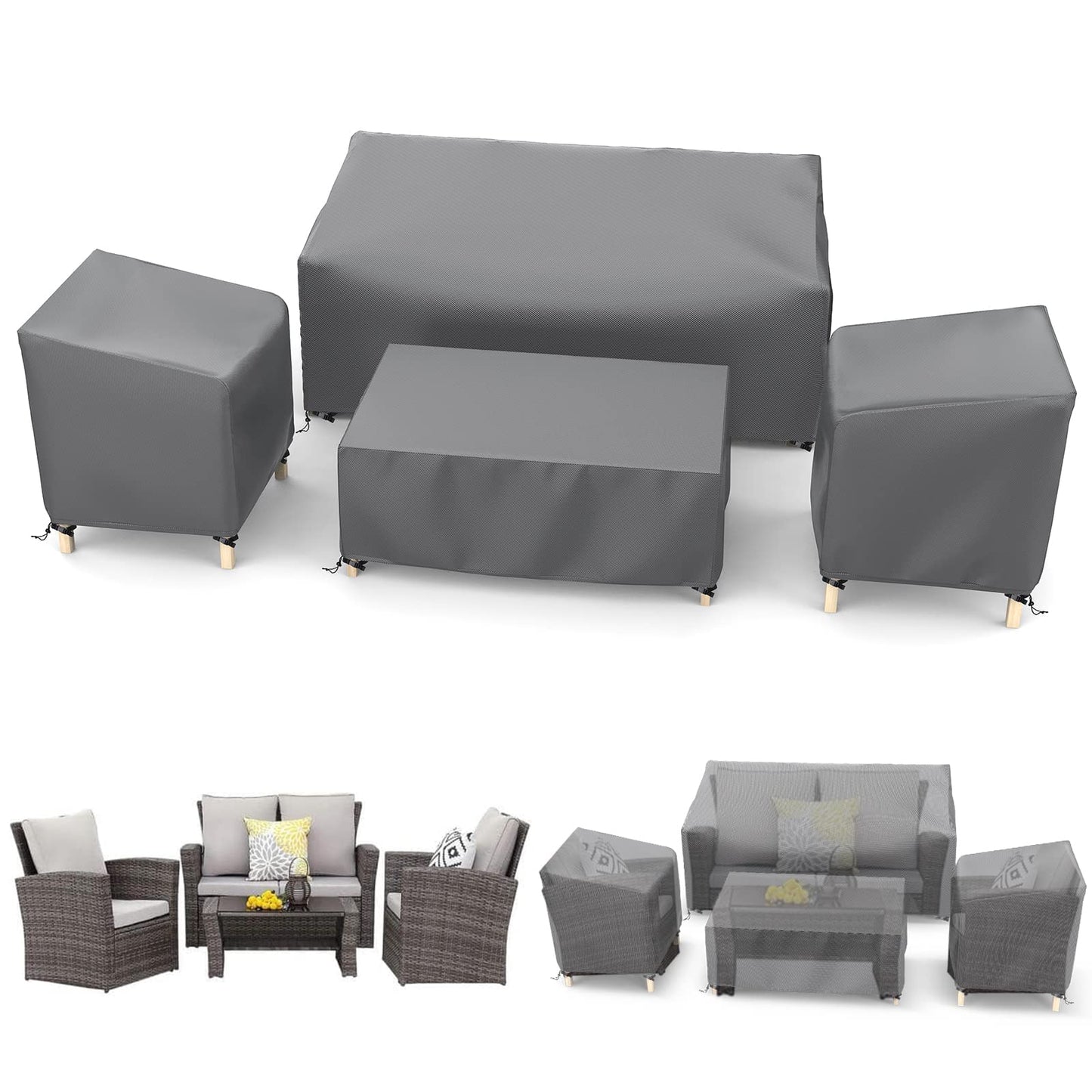 STARTWO Outdoor Waterproof Patio Furniture Covers 4-Piece Set for Chairs, Loveseat and Coffee Table, Grey
