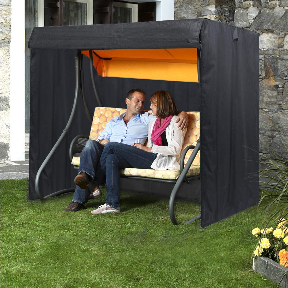 Outdoor Swing Cover 3 Triple Seater Hammock Cover Garden Swing Cover Garden Hammock Glider Chair Cover Patio Furniture Cover UV Resistant Swing Canopy Cover All Weather Protection(87*49*67inch)Black