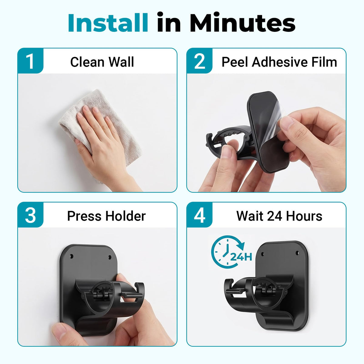 JHCJHC No Drill Curtain Rod Brackets-20LB,4 Pcs Adhesive Curtain Rod Holder