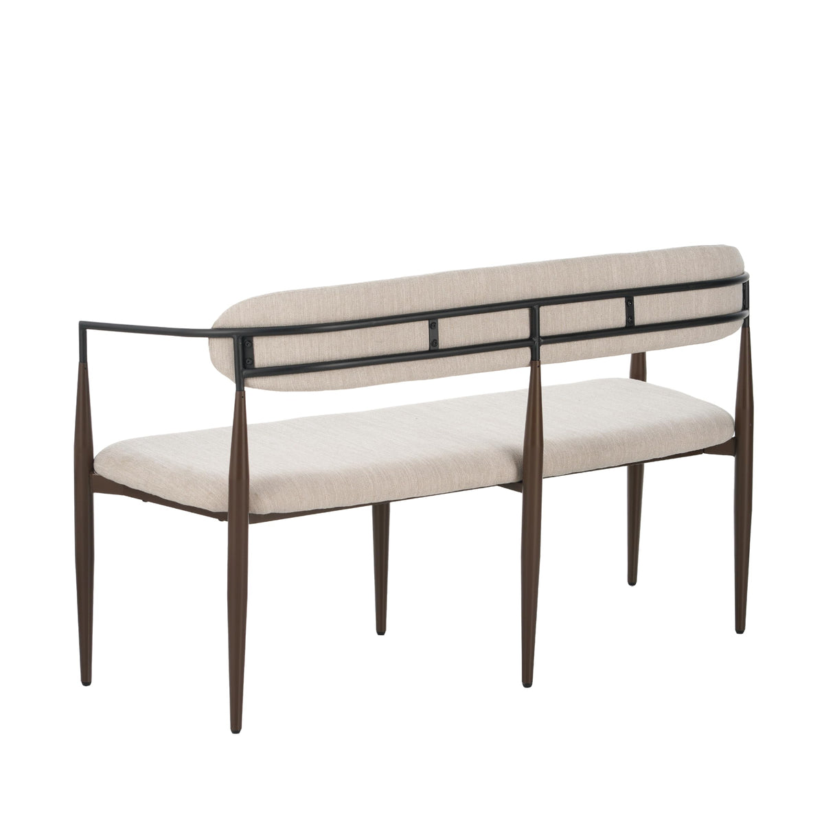 Christopher Knight Home Names Modern Metal Loveseat, Living Room Fabric Upholstered Settee, Curved Open Backrest 2-Seater Sofa, Cozy Couch for Bedroom, Apartment, Home Office, Black+Coffee+Beige