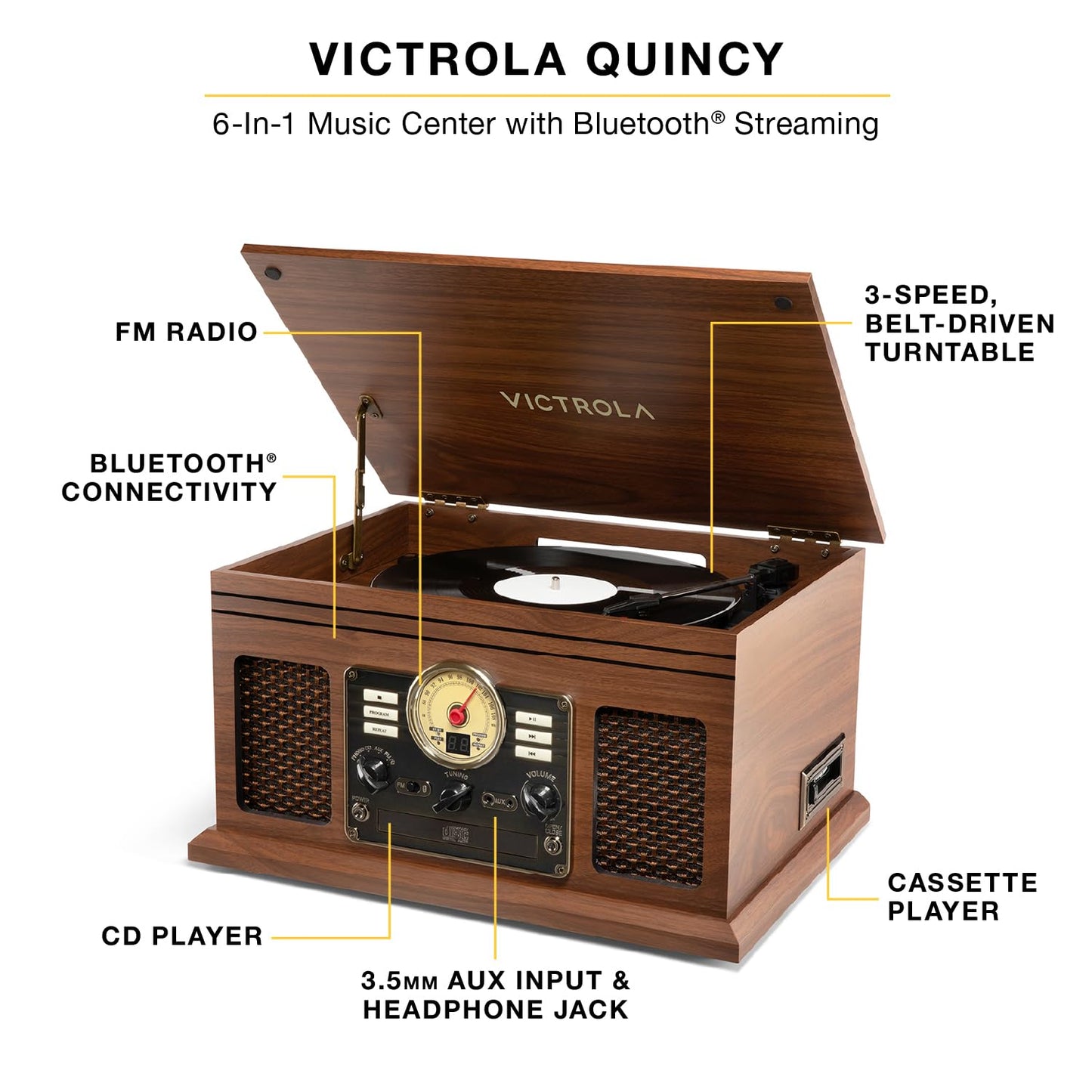 Victrola Quincy - 6-in-1 Bluetooth Record Player - Walnut