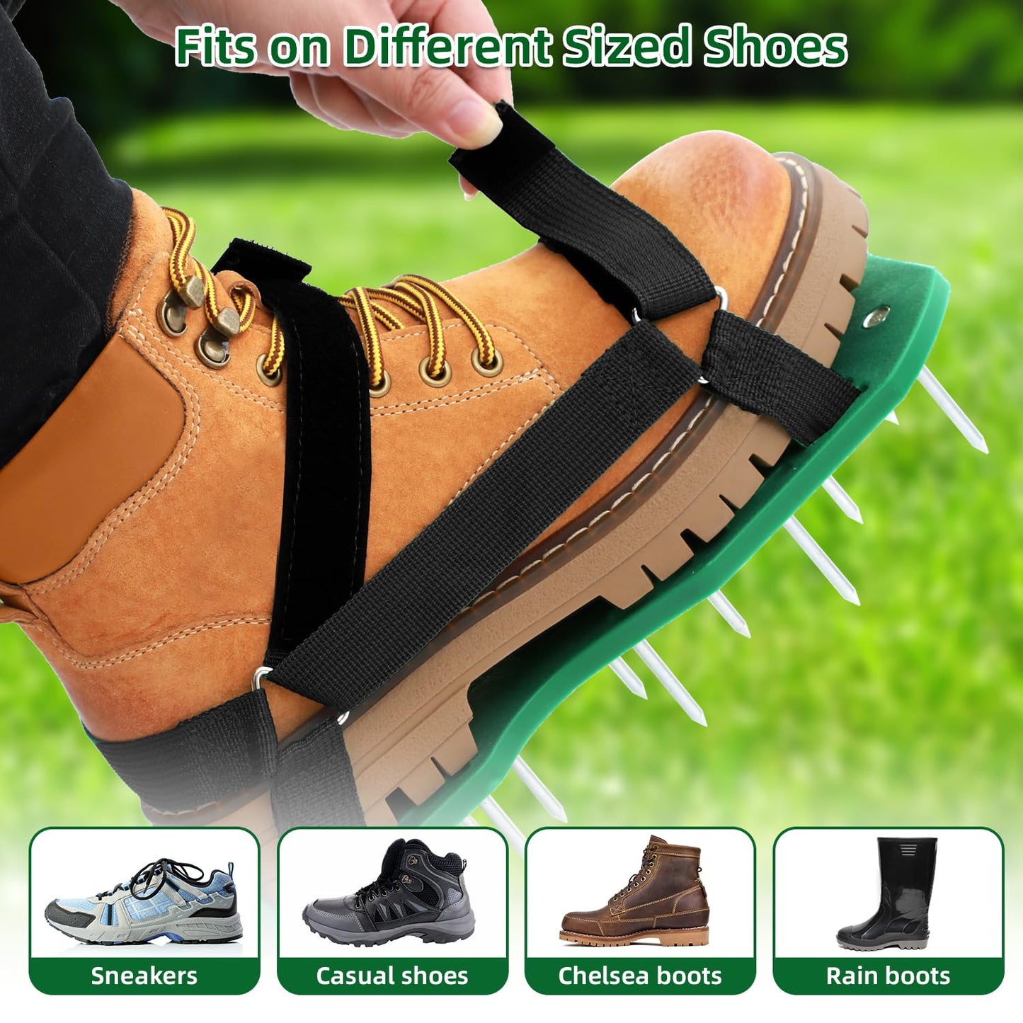 Ohuhu Lawn Aerator Shoes with Hook & Loop Straps, All New Unique Design Free-Installation Heavy Duty Spiked Aerating Sandals, One-Size-Fits-All for Yard Patio Lawn Garden