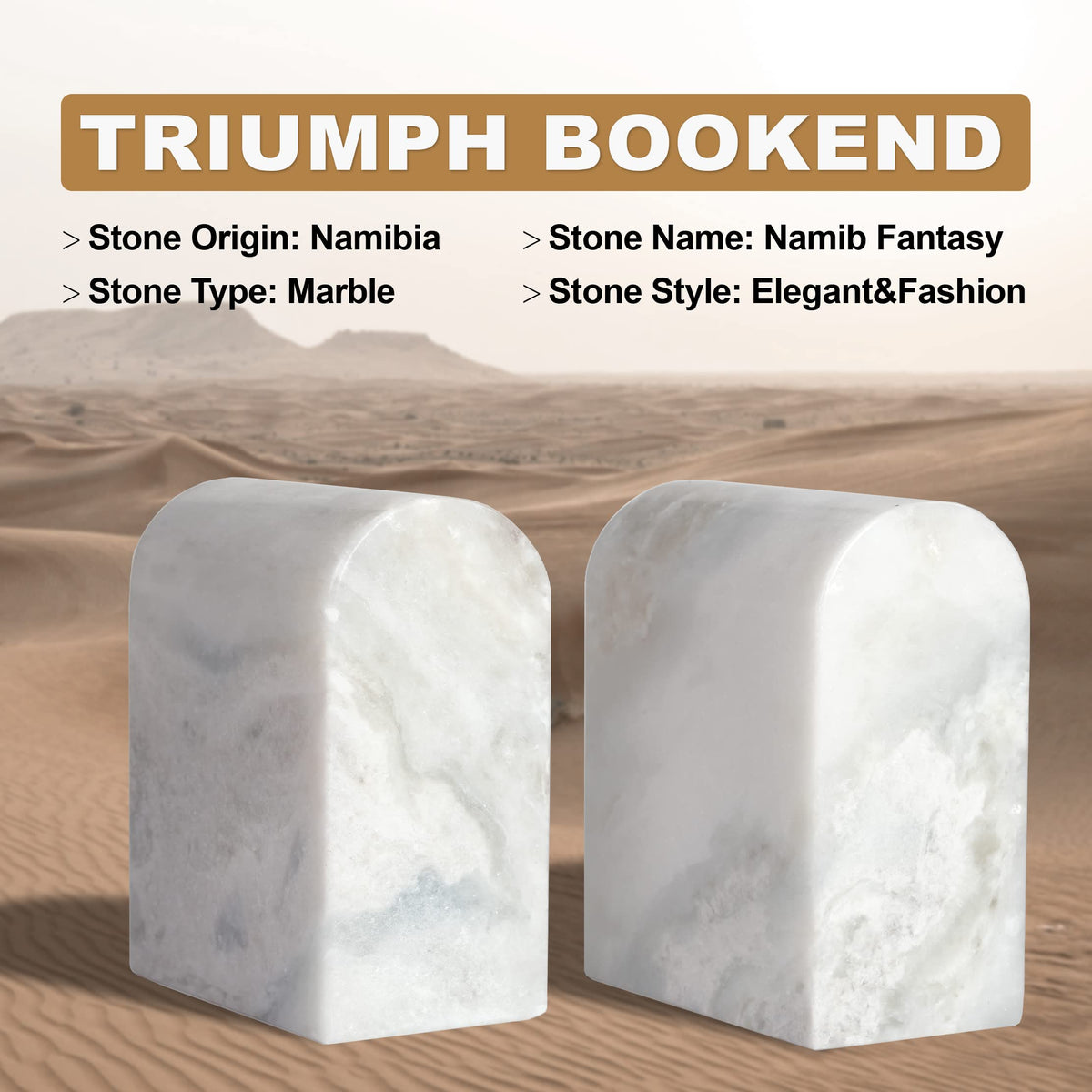 Koville African Natural Marble Bookends for Shelves, Non-Slip Book Ends, 13LBS Ultra Heavy Duty Marble Book Holder Organizer, Apartment Decor for Movies/CD/Video Games(Namib Fantasy)