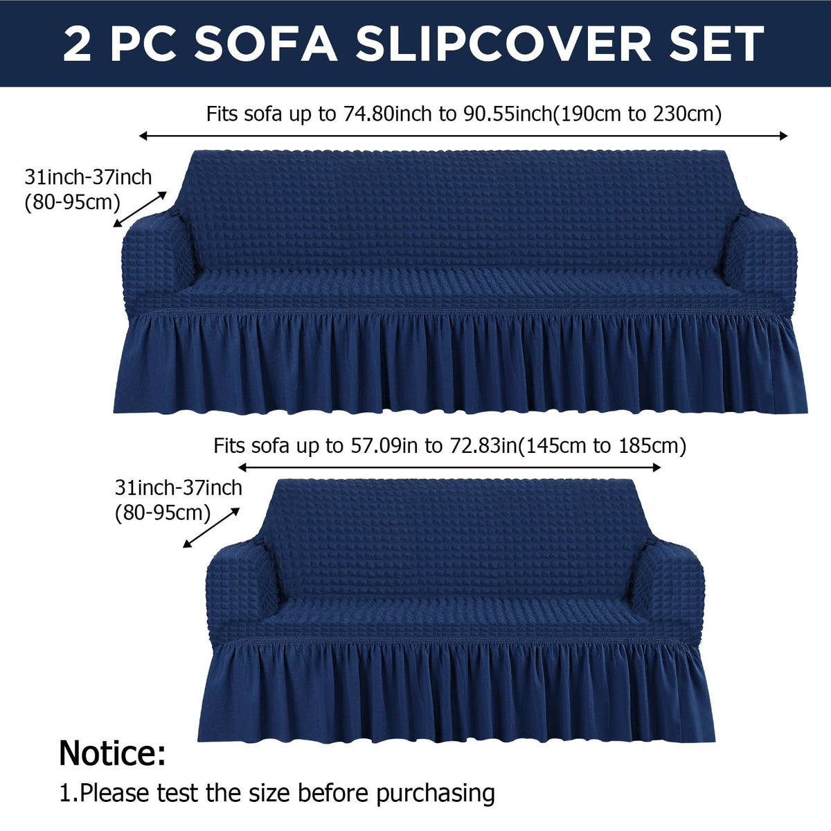 Fanfanwin 2 Pcs Sofa and Loveseat Slipcover Set with Skirt, Navy Blue