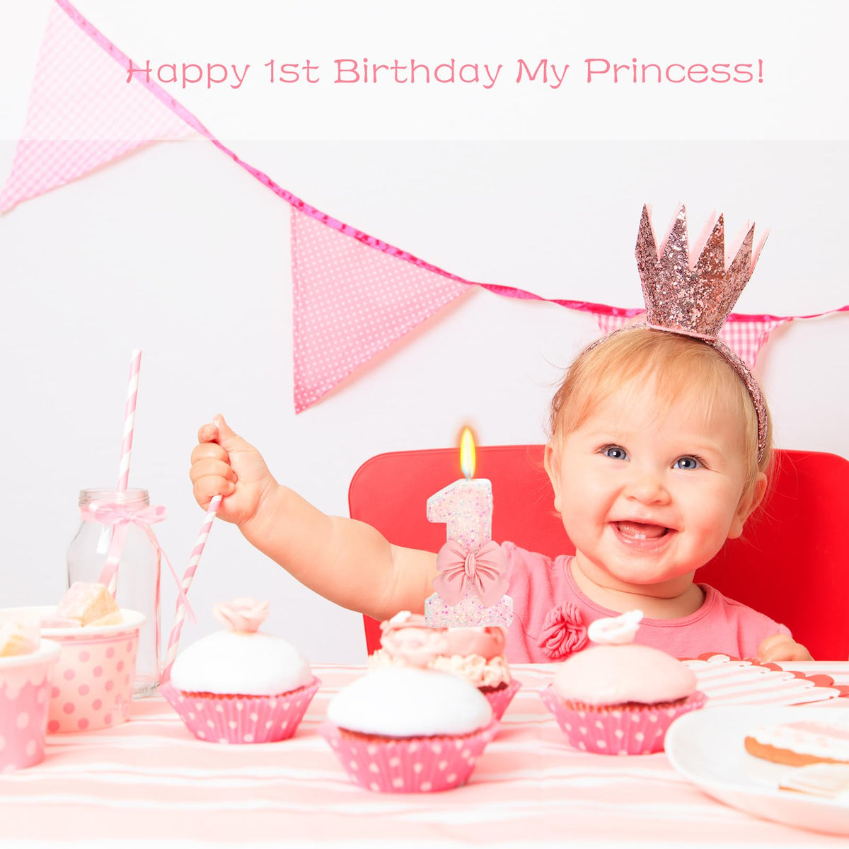 Elekfx Pink Bow Number 1 Birthday Candle 1st Birthday Decorations Girl