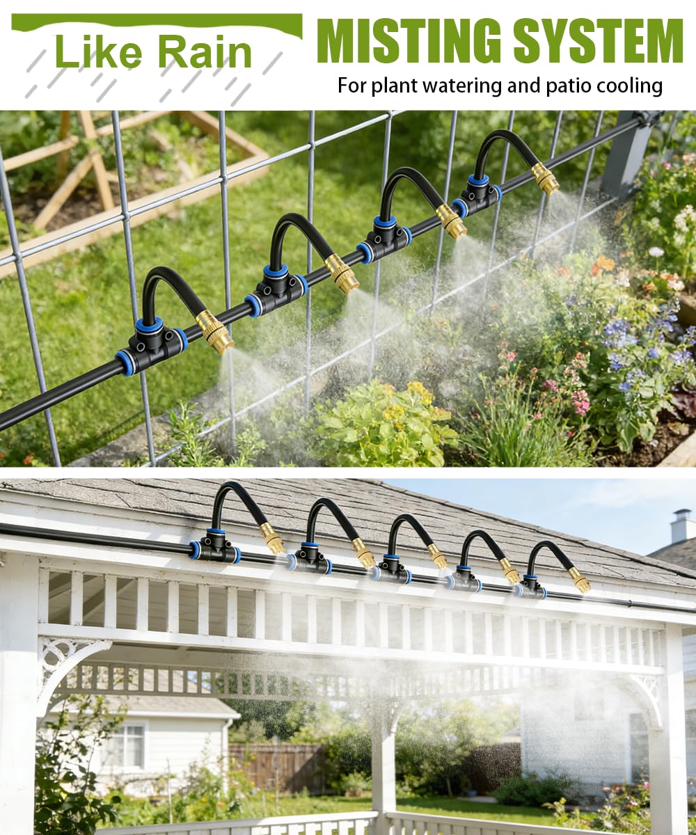 80FT 5/16" Misting Irrigation System for Garden with 30 Adjustable Nozzles