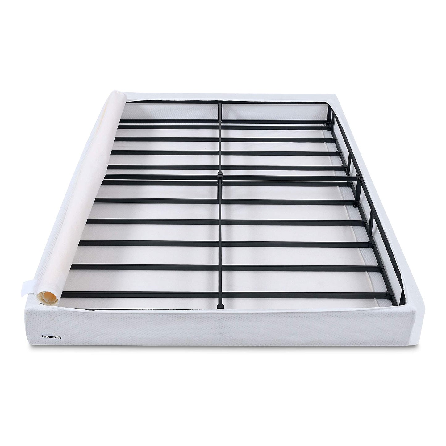 Amazon Basics Sturdy Smart Box Spring Bed Base, 5-Inch Height Mattress Foundation, Strong Support for All Mattress Types, Tool-Free Easy Assembly, Twin, 74" x 38" x 5", White