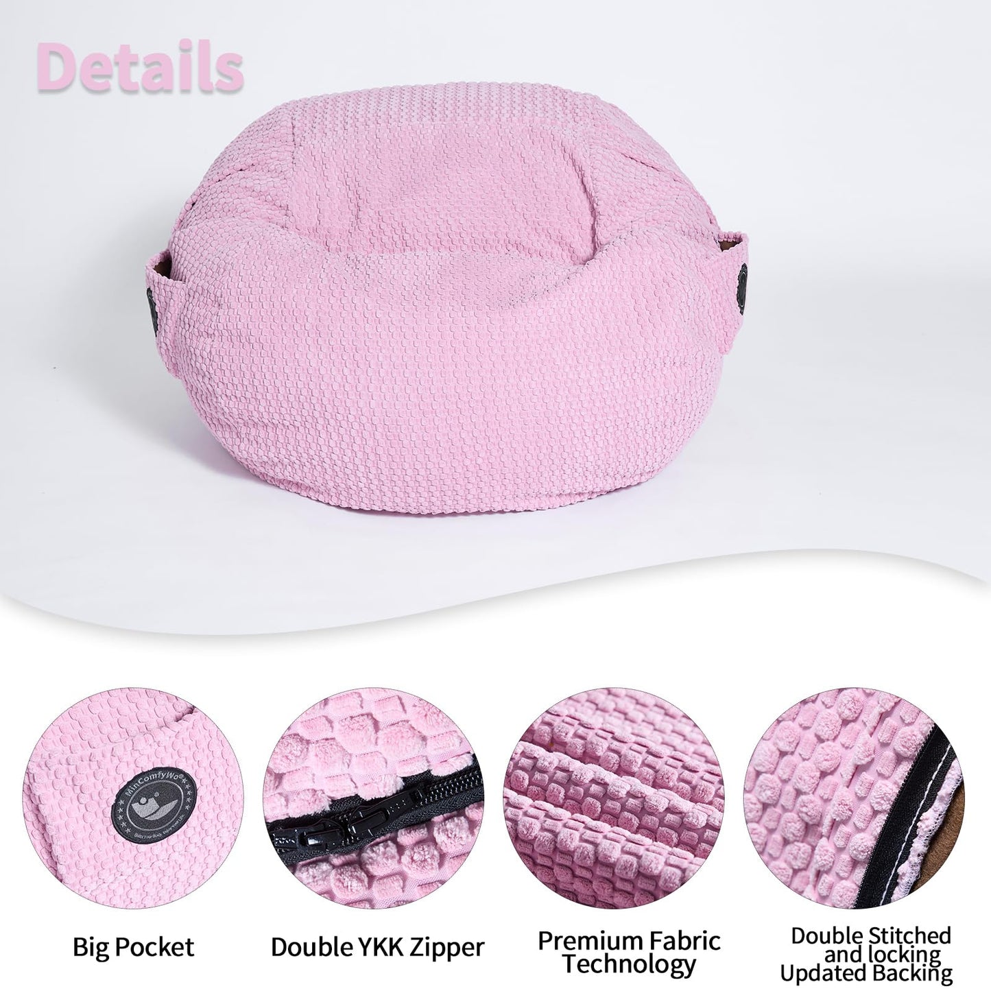 MinComfyWo City Beanbag Junior Round Bean Bag Chair – Cozy Bean Bags Lounge for Kids & Small Adults, Premium Durable Fabric, Perfect for Bedroom or Playroom-Cover-Popcorn-Pink