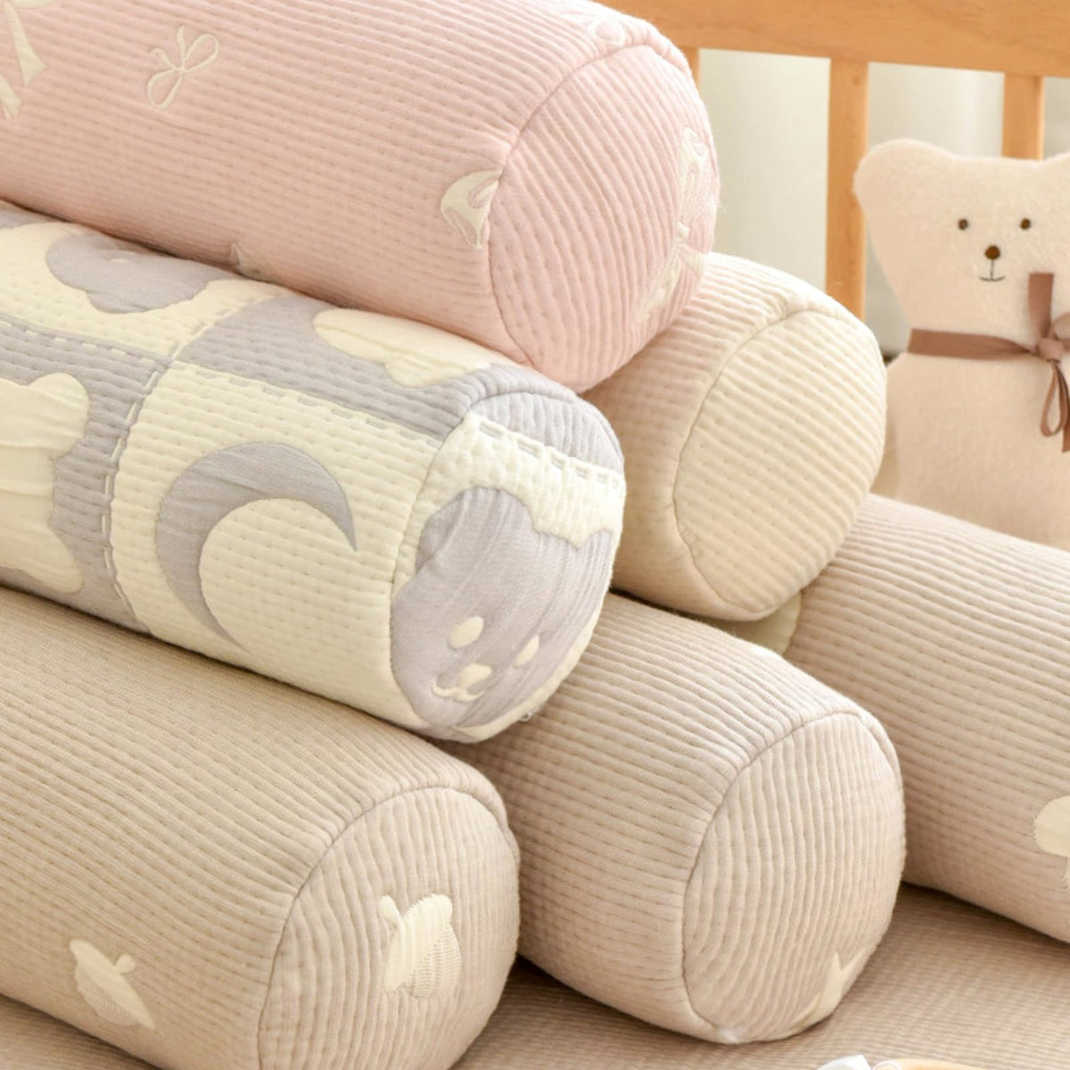 TUSUO 100% Cotton Body Roll Pillow for Kids, Long Pillows Collision Guard Animal Pillow with Removable Insert Home Decor (White, 60cm/24in)