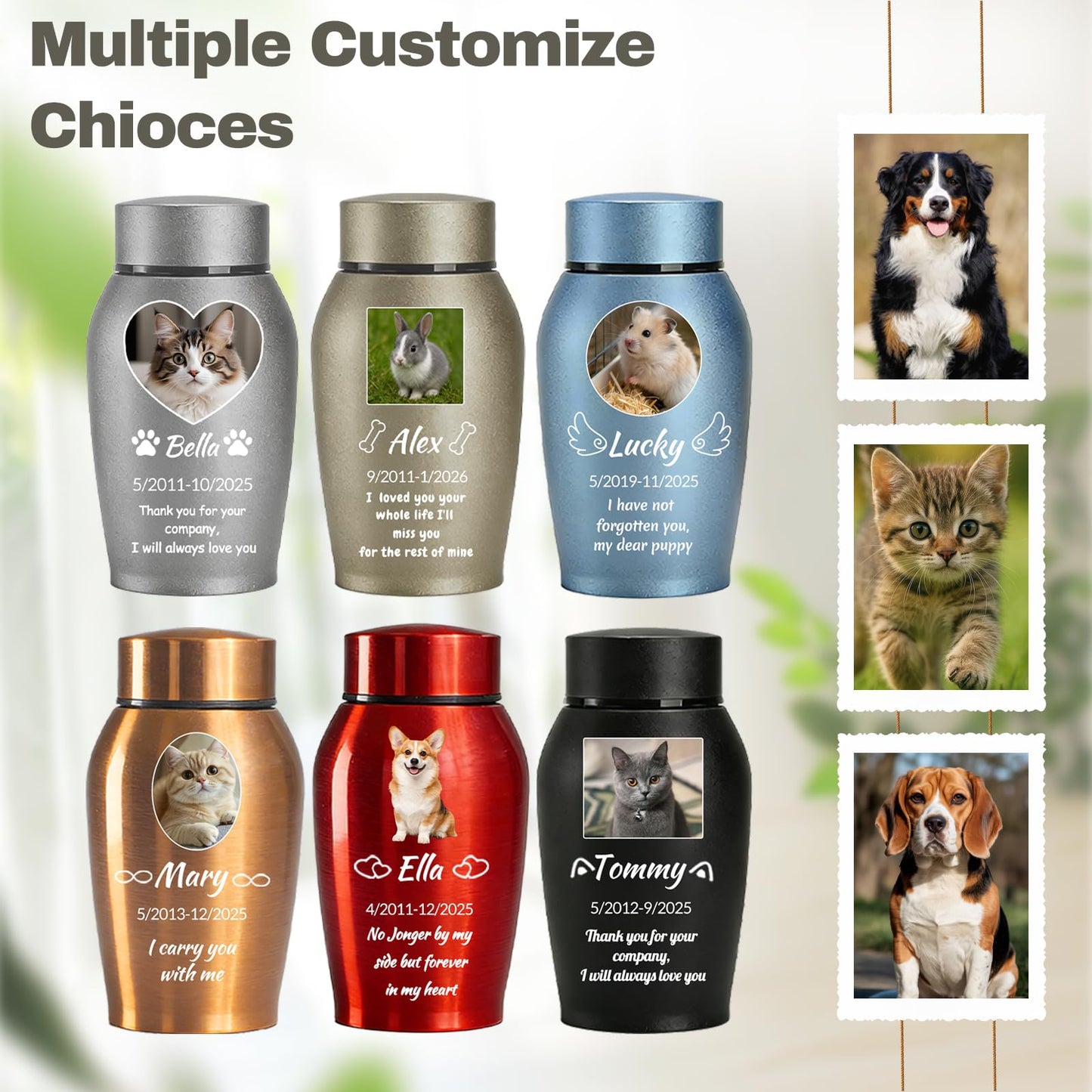 KDY Personalized Pet Urns for Ashes - Custom Pet Photo Name Date for Cremation, Customized Pet Memorial Urn for Dog Cat (Grey)