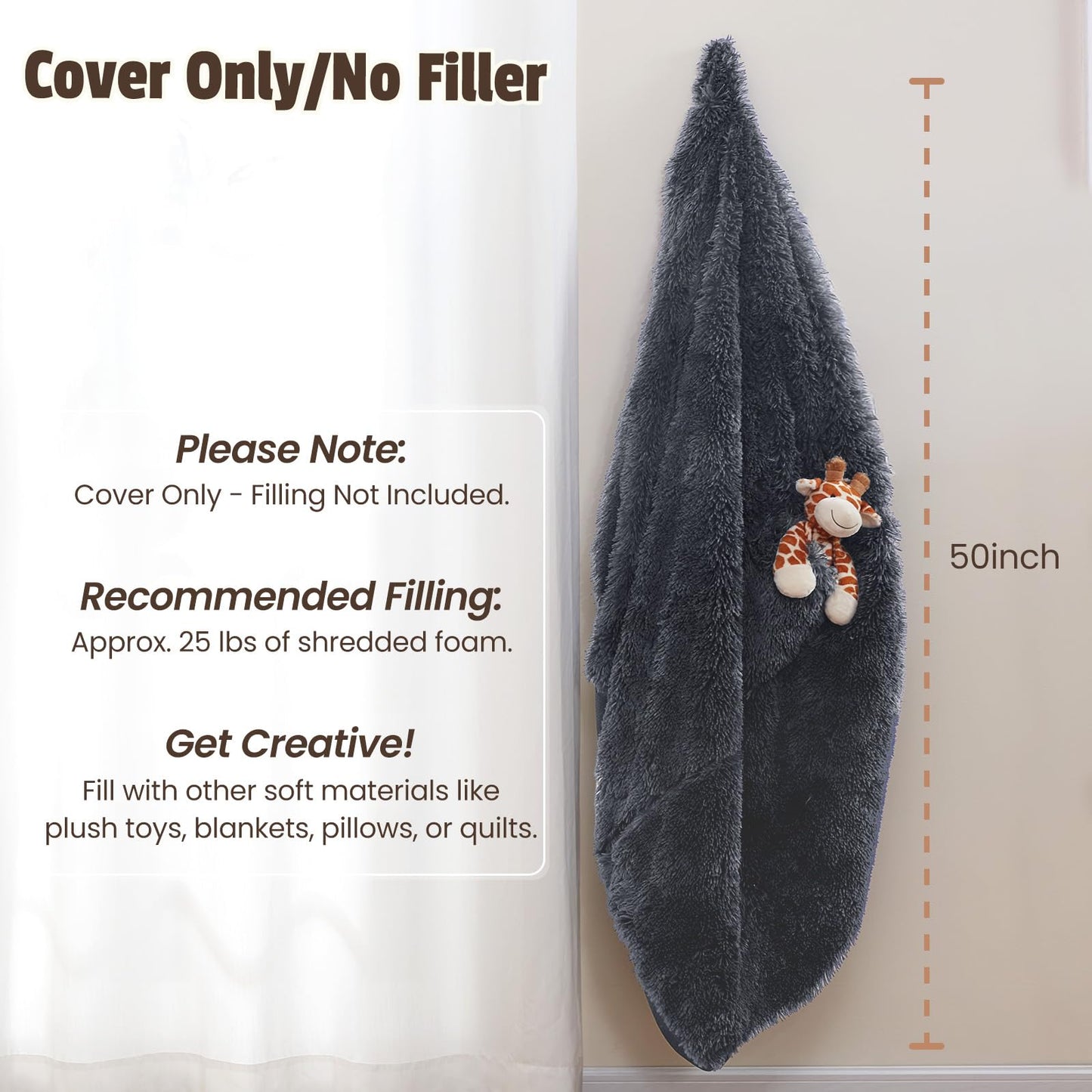 Bean Bag Cover (No Filler) Soft Faux Fur Stuffed Animal Bean Bag Storage, Fluffy Plush Bean Bag Chair Cover Washable, Comfy Bean Bag Covers for Adults Kids Teens