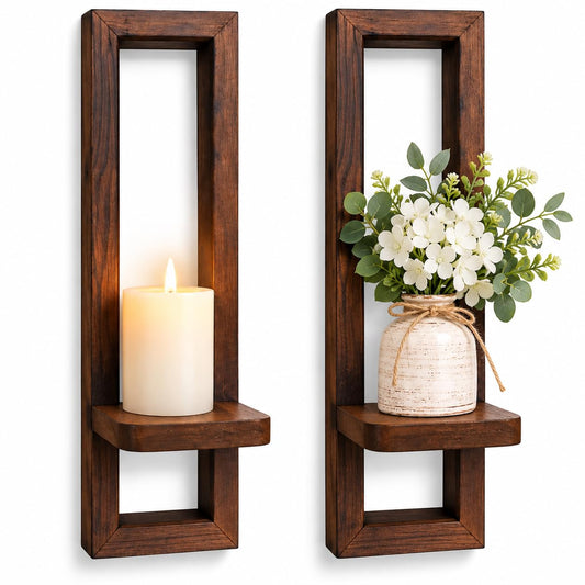 Charred Wood Wall Candle Sconces Set of Two, Rustic Wall Decor