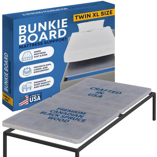 Greaton, Premium 38mm Split Wood Bunkie Board Twin XL Size Bed - 2-Piece Under Mattress Support Board, Fully Assembled, Fabric Ventilation Cover - Replaces Wooden Slats or Box Spring for Bed Frames