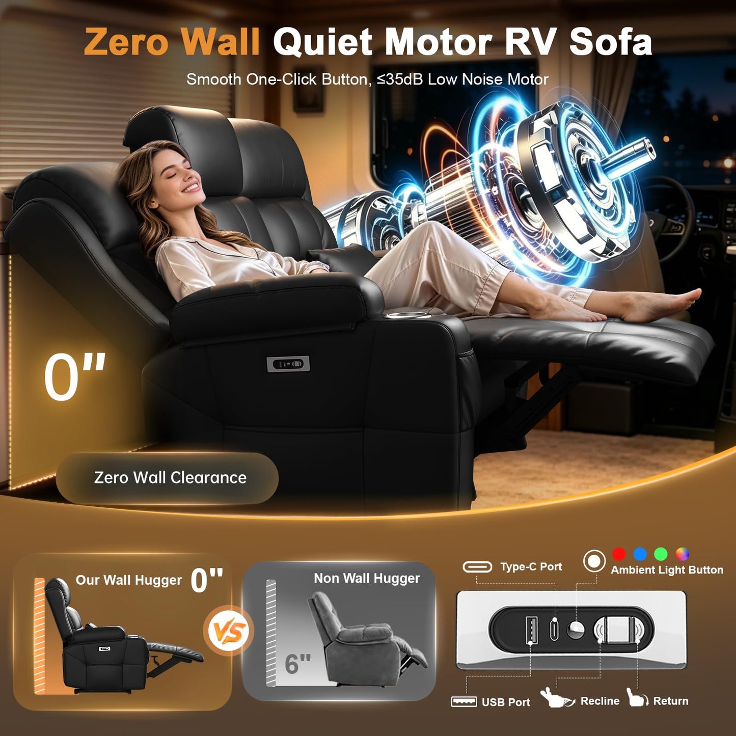 Home Theater Seating, Power Loveseat Recliner Sofa with Massage & Heat