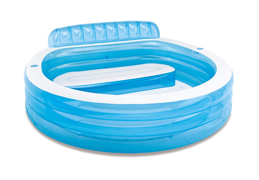 INTEX Swim Center Inflatable Family Lounge Pool: Built-In Bench – Cup Holder – 156 Gallon Capacity – 90" x 86" x 31" – Blue
