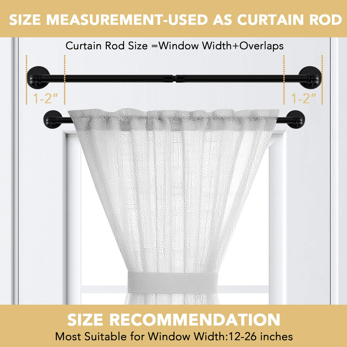 H.VERSAILTEX 1 PACK Magnetic Curtain Rods for Metal Doors 16" to 28", 1/2 Inch Diameter Adjustable French Door Curtain Rod for Classroom Whiteboard Magnetic Cafe Rod Towel Bar Holder, Black