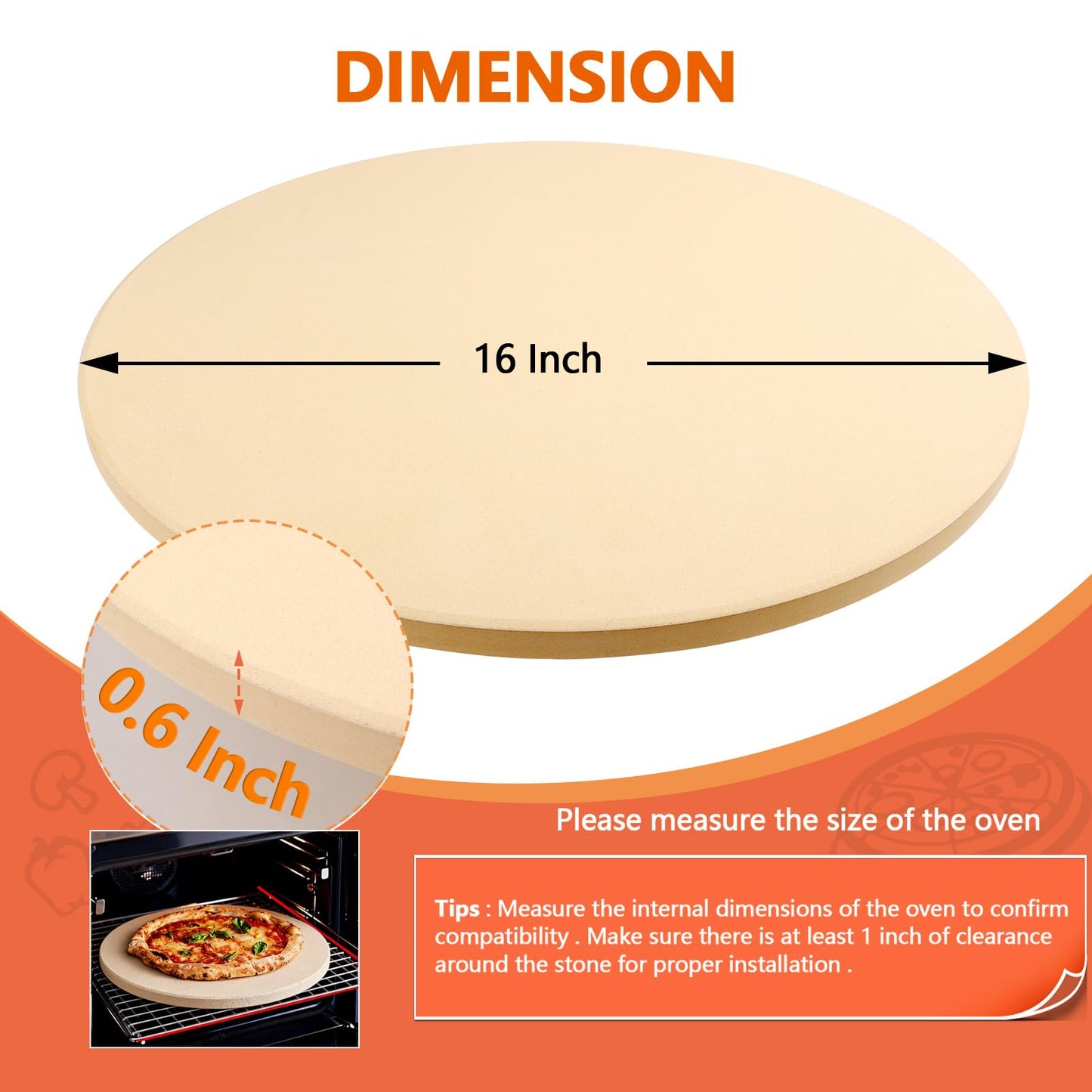 MAXTBEE 16 Inch Circle Pizza Stone for Oven and Grill,0.6" Thick Round Heavy Duty Cordierite Bread Baking Stone for Crisp Pizza Cookies (With Scraper)