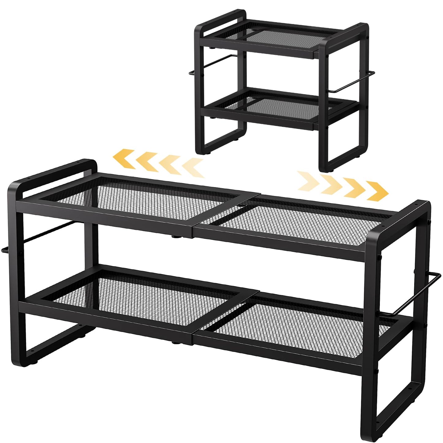 Gasvadivum 2 Tier Expandable Shoe Rack for Closet, Adjustable Heavy Duty Metal Shoe Organizer Shelf for Entryway, Stackable Shoe Stand Holder for Garage, Bedroom, Door Entrance, Black