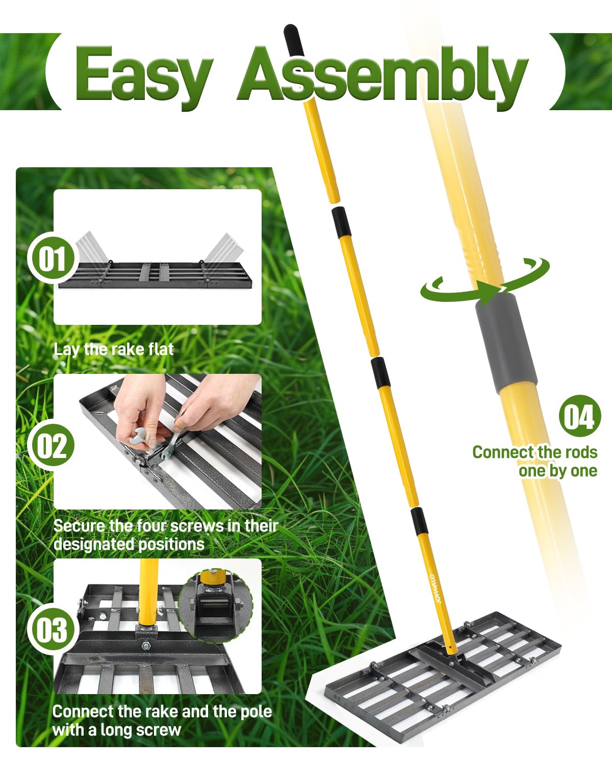 Joyhalo Lawn Leveling Rake, 36 Inch Yard Lawn Leveling for Soil with 78" Adjustable Steel Handle, Heavy Duty Effort Saving Landscape Lawn Leveler for Yard Garden Golf Course Soil Sand Dirt Grass