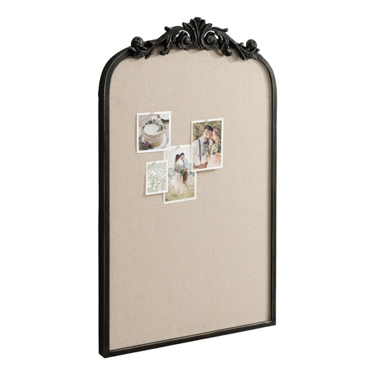 Kate and Laurel Arendahl Vintage Decorative Arched Pinboard; 19 x 31; Black; Framed Arch Ornate Bulletin Board for Unique Display; Organization; and Decor Options