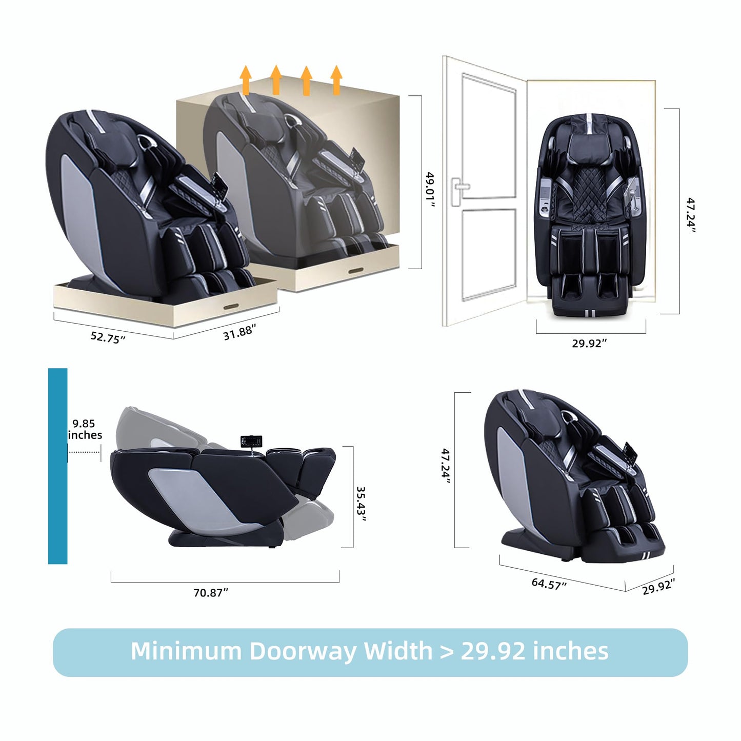 MassaMAX MT398 4D Full Body Massage Chair, 55"SL Track, Zero Gravity, Black