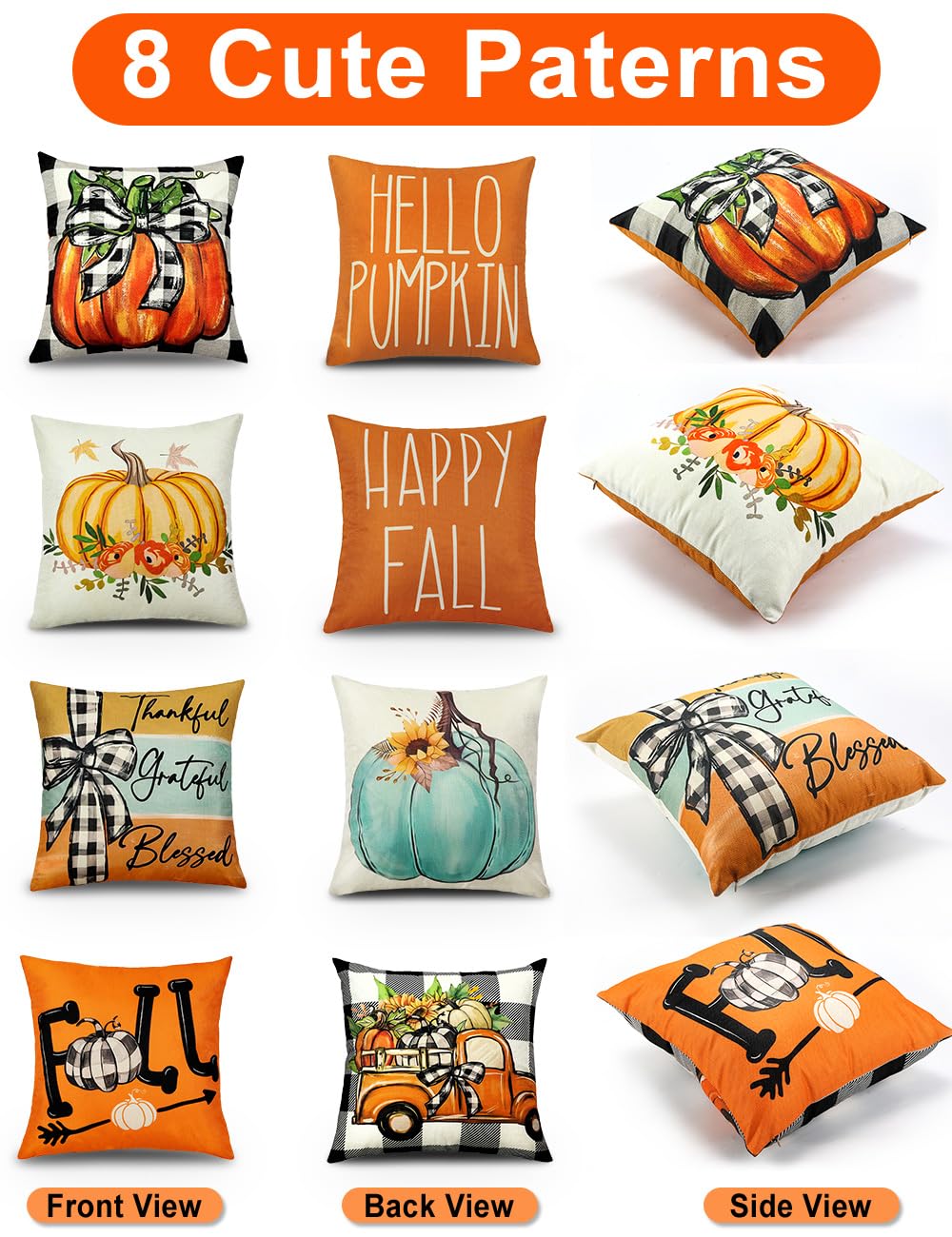 multiwins Fall Pillow Covers 16x16 4Pcs Double-Sided Print for Home Decor