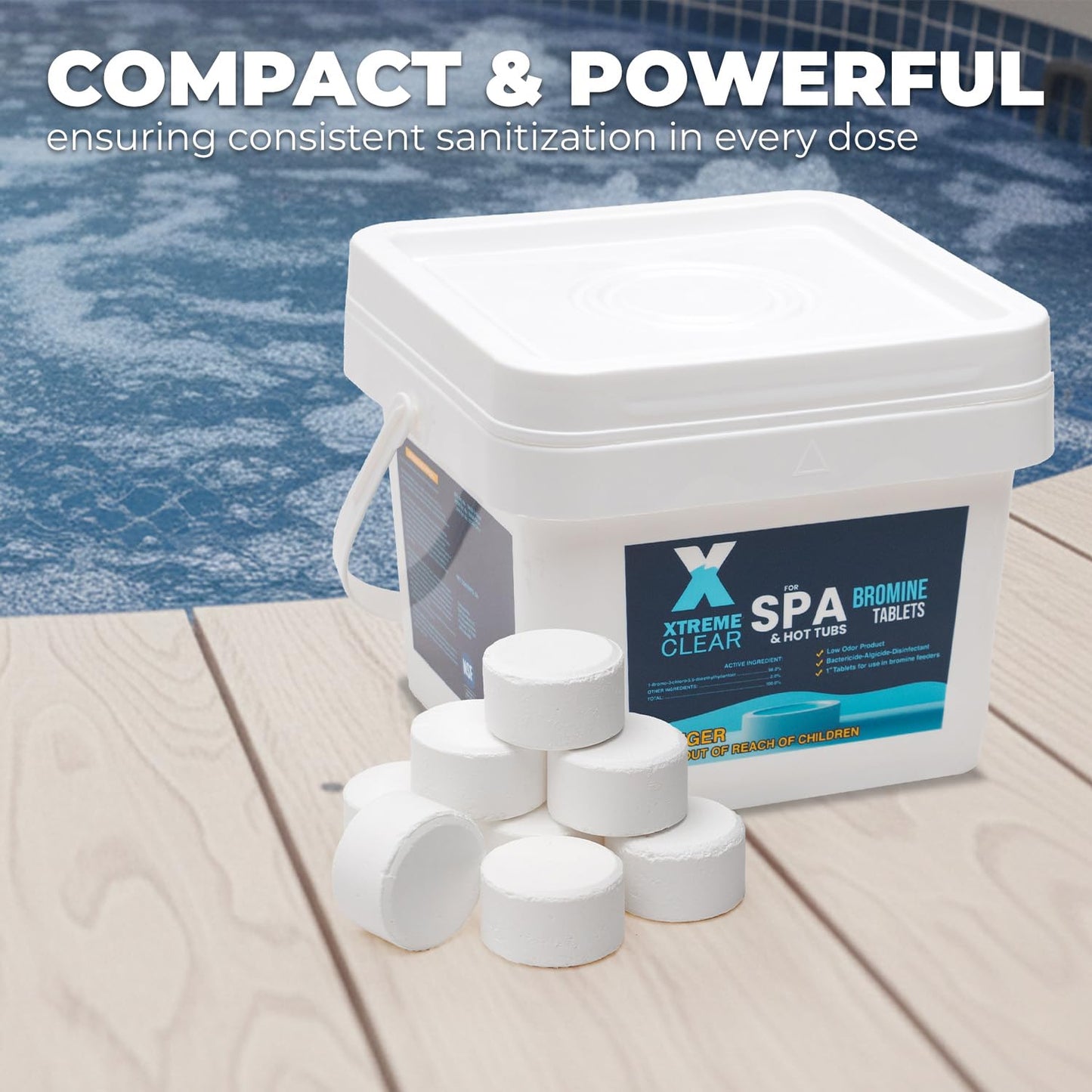 Xtremeclear 5 lbs Bromine Tablets for Spa & Hot Tub – 1-Inch Tablets, Restores Water Clarity, Low-Odor Sanitization Slow-Dissolving, Long-Lasting for Clean Water, 5-Pounds Bucket