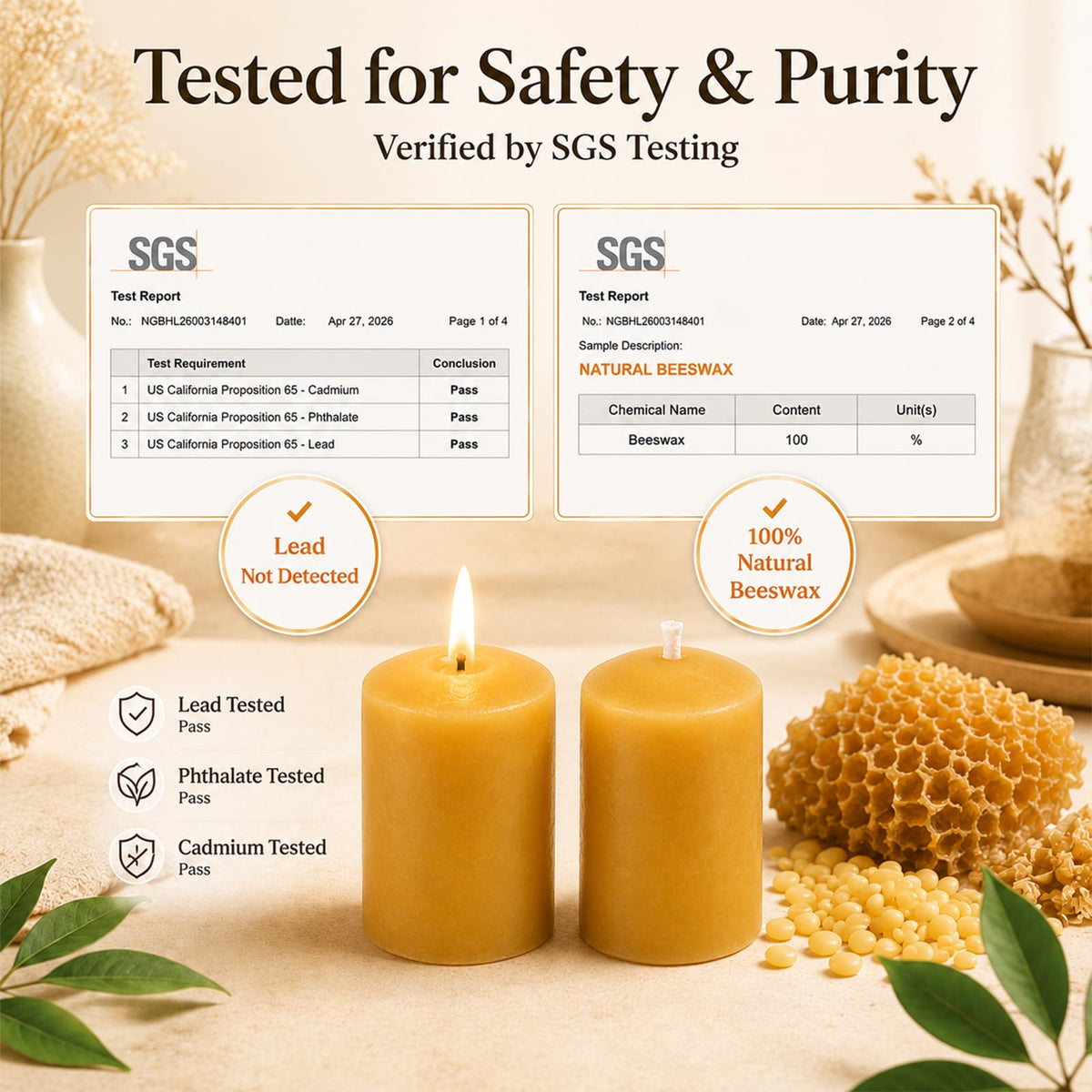 GINITIRI Beeswax Votive Candles Bulk, 8+ Hour Small Pillar Set