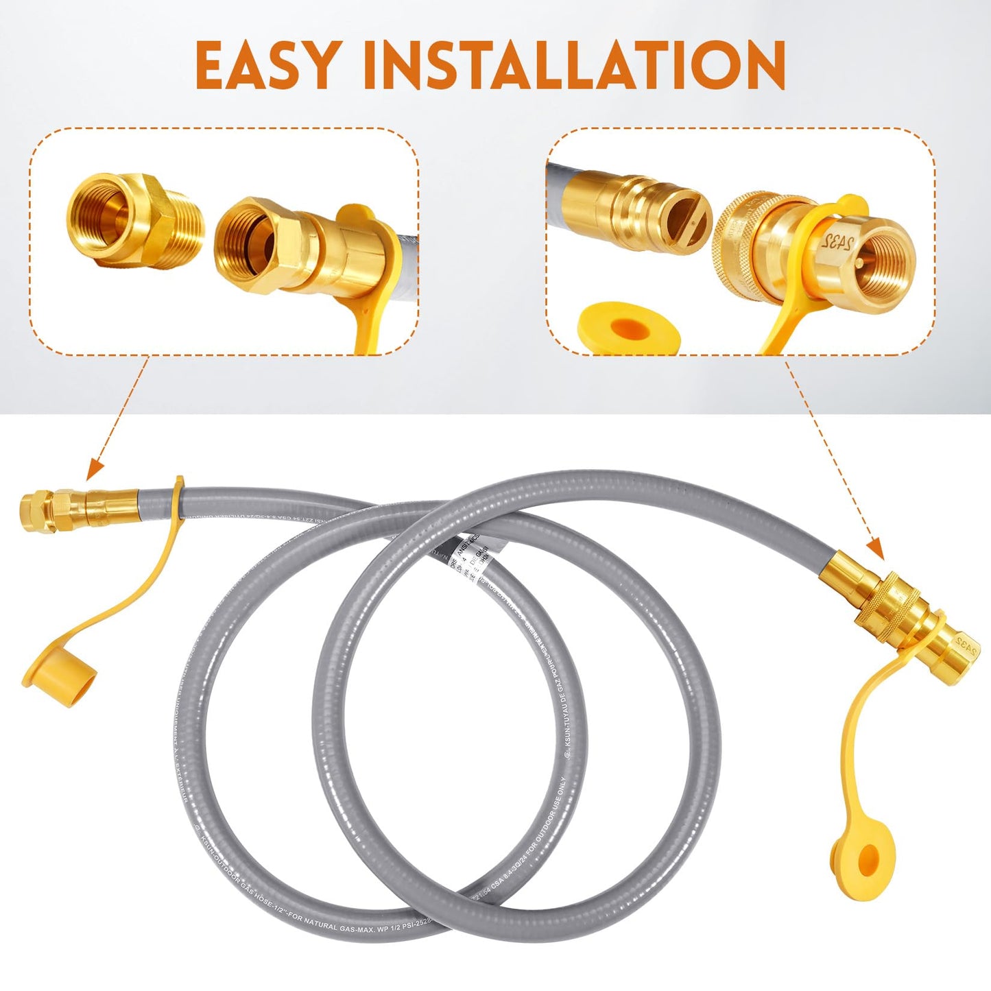 GasSaf 6 FT 1/2" ID Natural Gas Hose with Quick Connect Fitting, Natural Gas Conversion Kit for Gas Grill, Generator, Patio Heater and More - CSA Certified