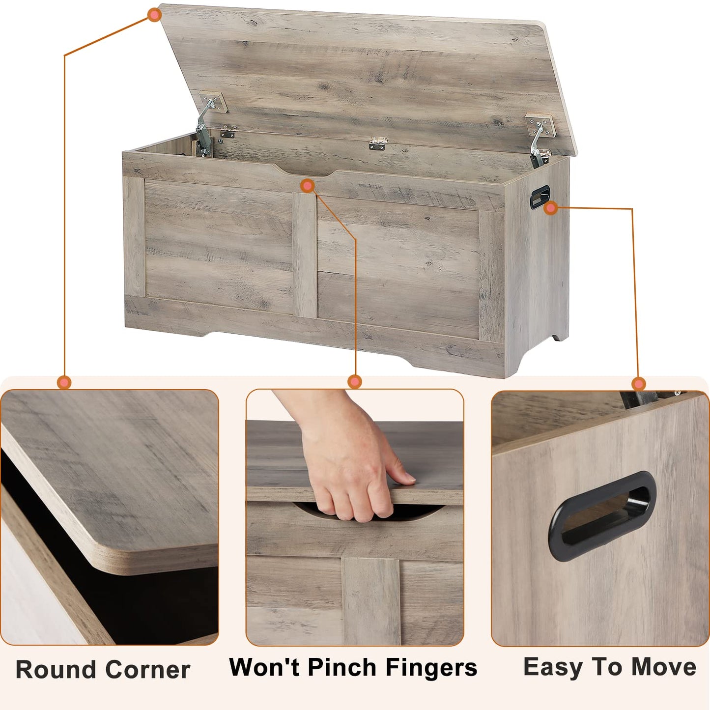 Timberer 39.4" Storage Chest, Wooden Storage Bench, Lift Top Toy Chest