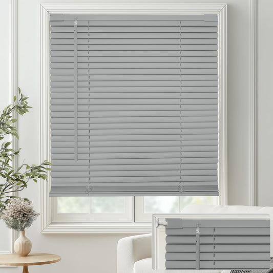 MYshade No-Drill Cordless Horizontal Mini Blinds – 26" W x 64" H Tool-Free Inside Mount Window Blinds with 1" Vinyl Slats, Light Filtering & Privacy, Child & Pet Safe, Gray