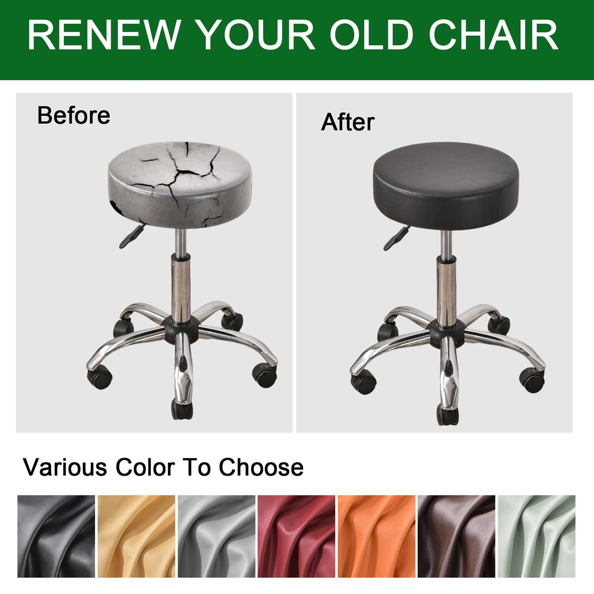 FUANGUI Bar Stool Covers Round Set of 2, Waterproof PU Slipcover