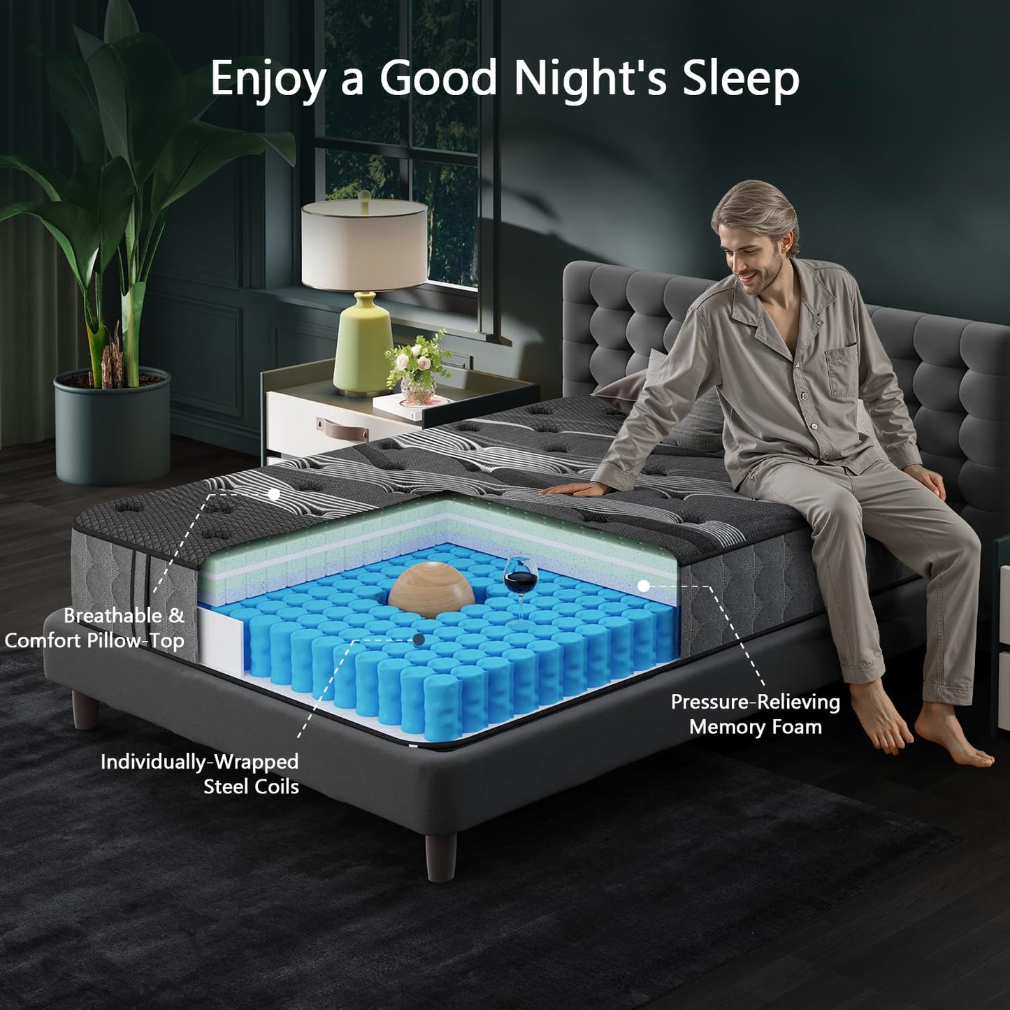 SUAYEA Twin XL Mattress, 8 Inch Luxury Hybrid XL Twin Mattress in a Box, Cooling-Gel Memory Foam & Individual Pocket Springs, Pressure Relief, Medium Firm, Fiberglass-Free, 365-Night Trial
