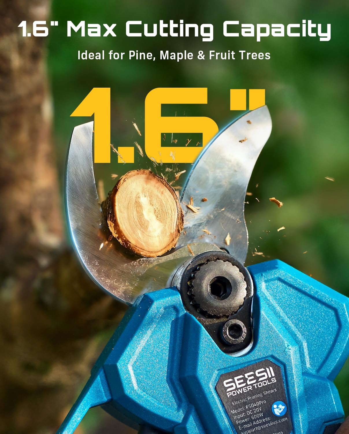 SEESII 2-in-1 Pole Pruning Shears: 1.6" Cutting Diameter Cordless Electric Pole Pruners - Brushless Motor, Dual 4.0Ah Batteries, Extra SK5 Blade, 4 Modes Adjustable Branches Cutter for Tree & Flower