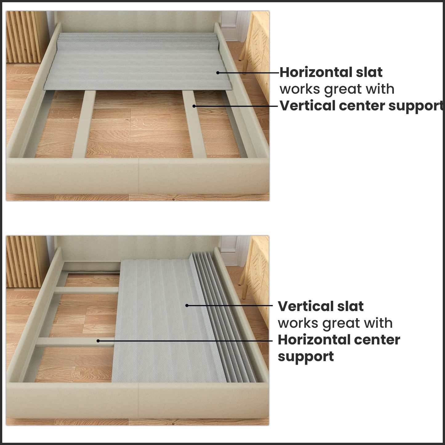 Treaton, Full Size Bunkie Board – Heavy Duty Vertical Bed Slats with Cover & Wooden Support Board for Sagging, Under Bed-Support, Box Spring Alternative, Platform Bed and Replacement