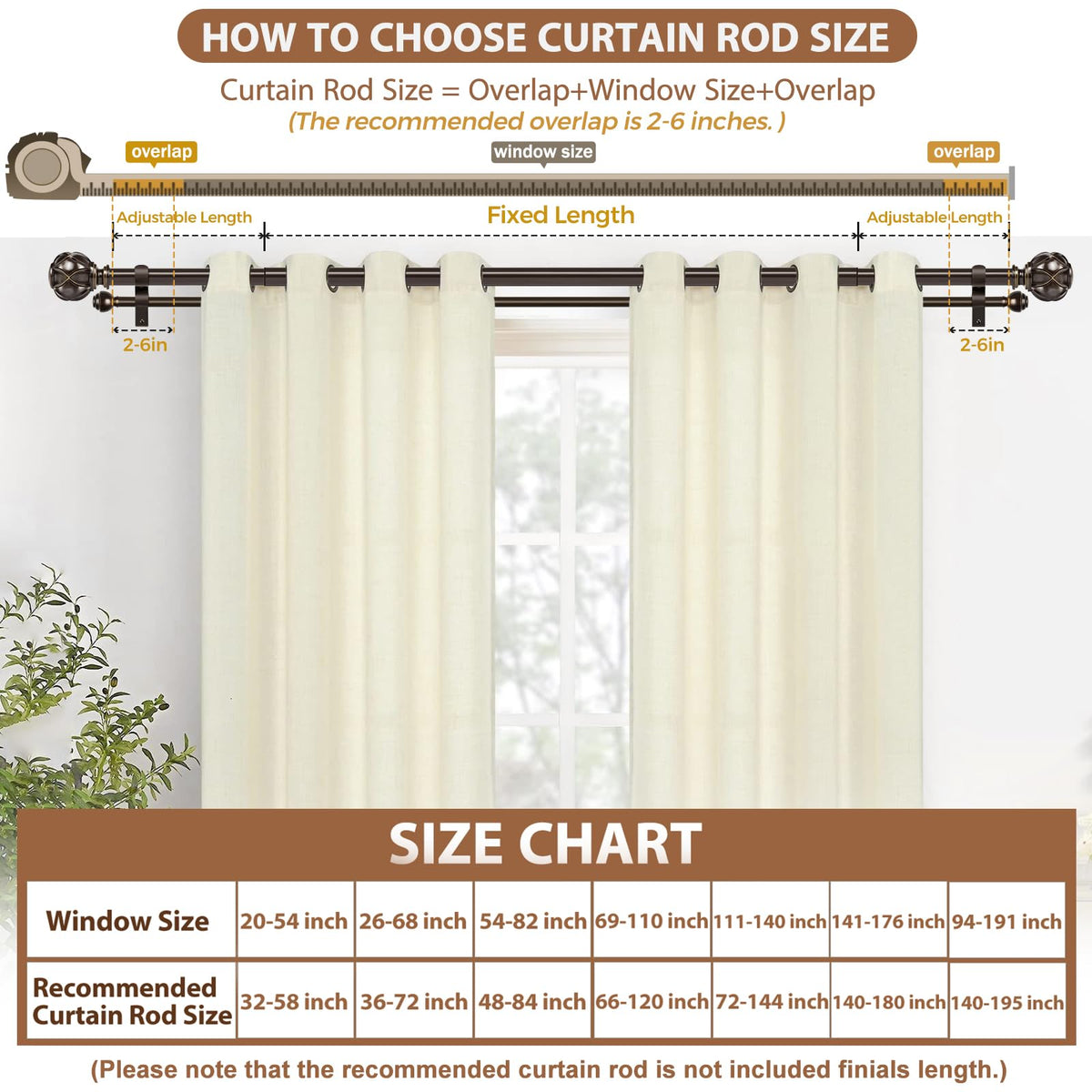 KAMANINA Double Curtain Rods for Windows 72 to 144 Inch, Adjustable, Bronze