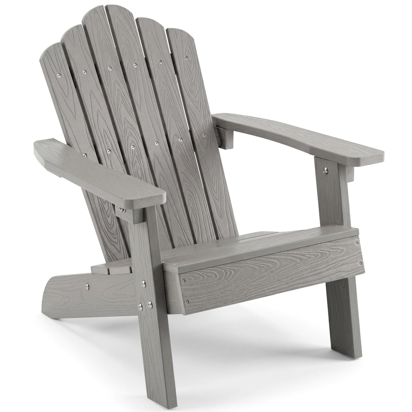 Costzon Kids Adirondack Chair, All-Weather HIPS Toddler Outdoor Chair, Wooden Textured Plastic Fire Pit Chair, Kids Patio Chair for Backyard Lawn Garden, Fits Children Age 3-7 Years (1, Gray)