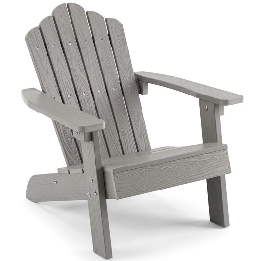 Costzon Kids Adirondack Chair, All-Weather HIPS Toddler Outdoor Chair, Wooden Textured Plastic Fire Pit Chair, Kids Patio Chair for Backyard Lawn Garden, Fits Children Age 3-7 Years (1, Gray)