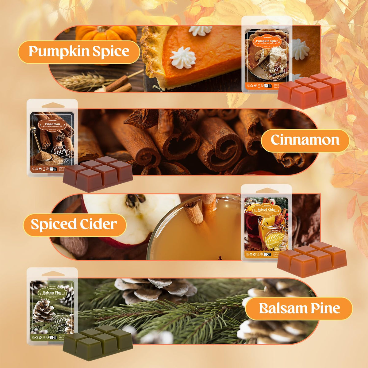 ARVIDSSON Fall Scented Wax Melts, Natural Autumn Wax Cubes for Wax Warmer