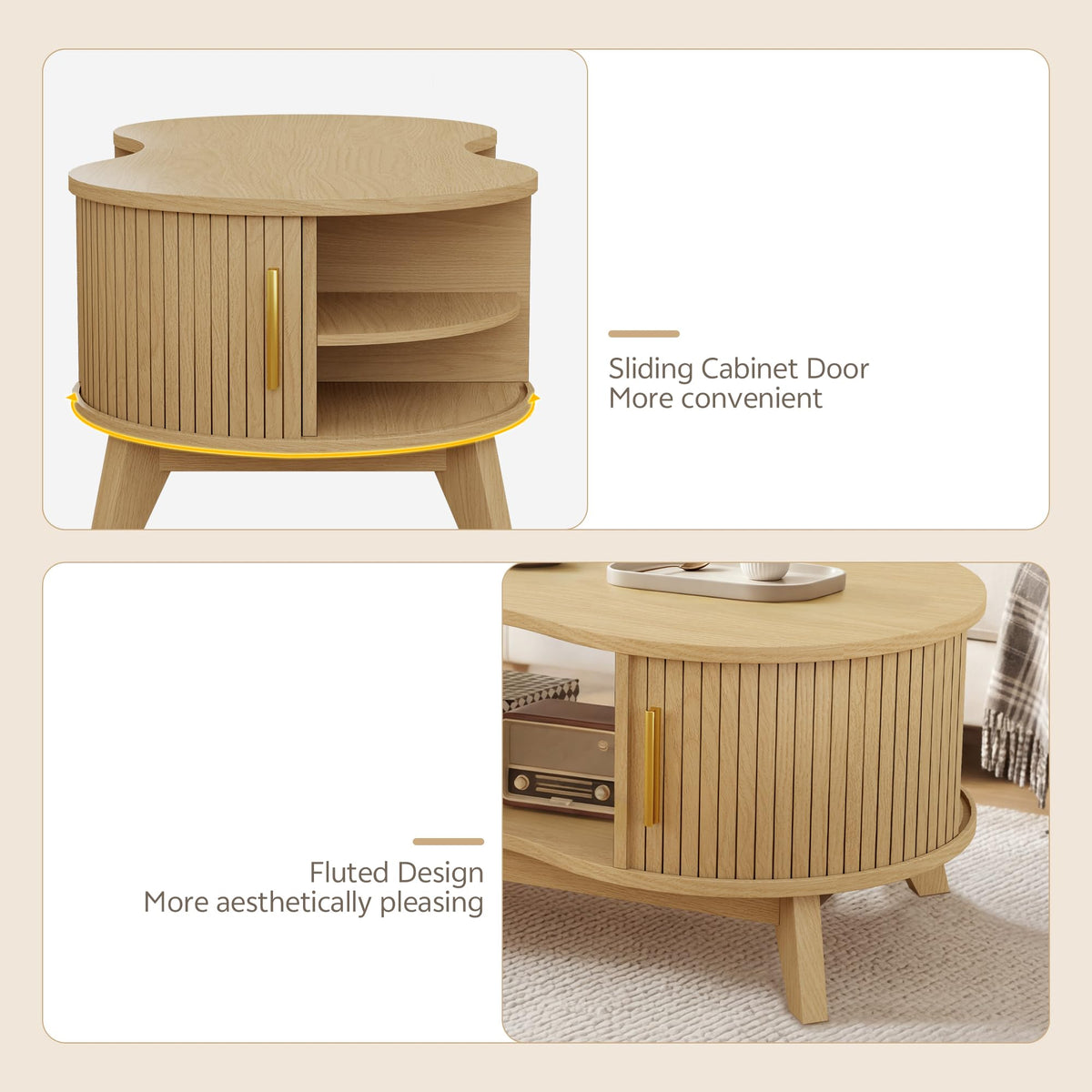 Homiflex Coffee Table, Dual Oval Coffee Table for Living Room, 47In Natural