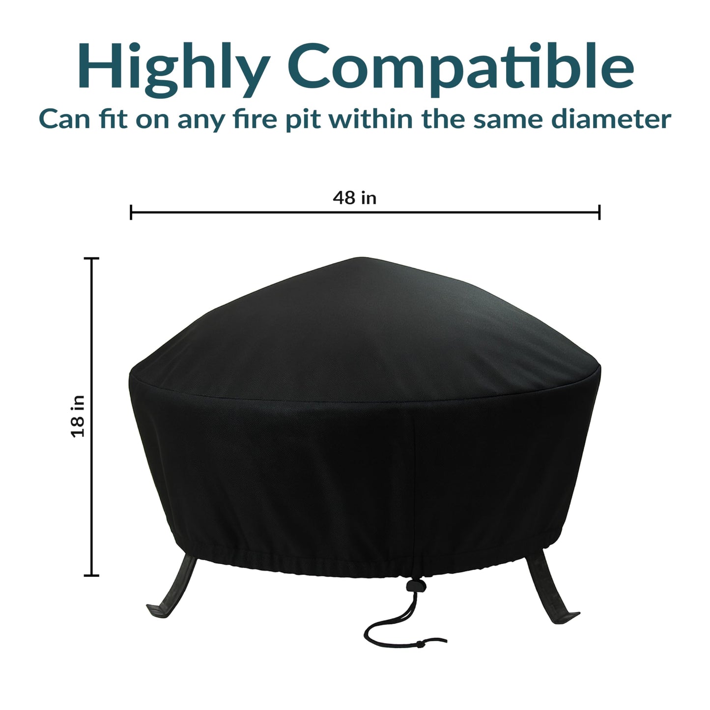 Sunnydaze 48-Inch Fire Pit Cover Round - Outdoor Fire Pit Cover - Weather-Resistant PVC with Drawstring Closure - Durable Protection for All Seasons - Black