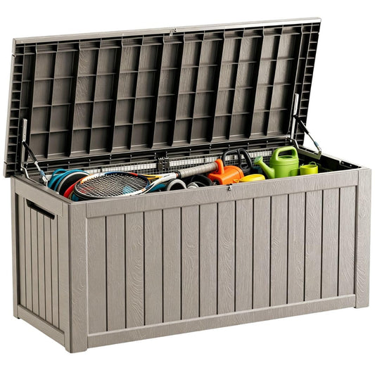 Yardgrace 270 Gallon Outdoor Storage Box, Waterproof Resin Deck Container with Lockable Lid, Patio Organizer for Cushions & Garden Tools, Slate Grey