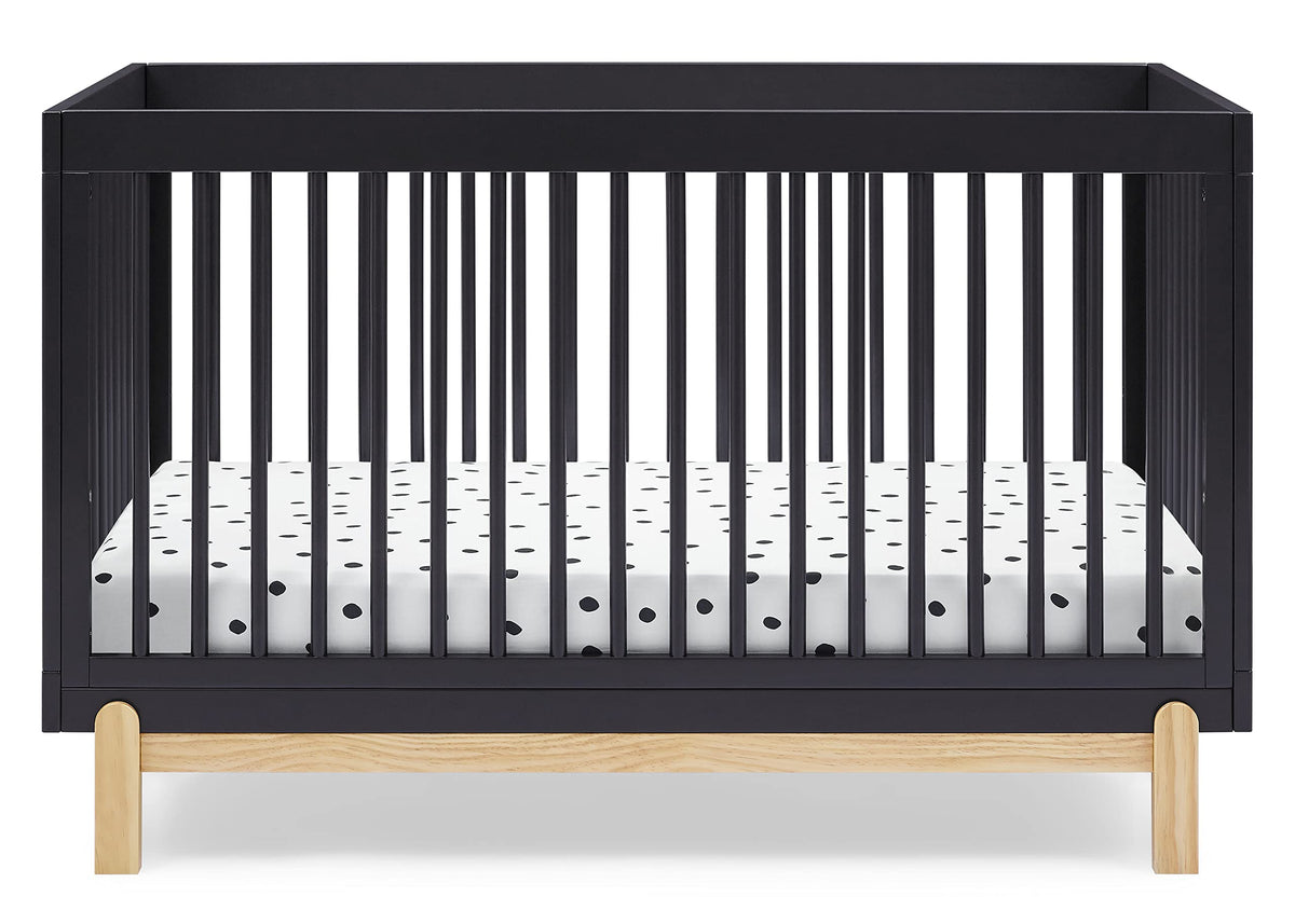 Delta Children Poppy 6-Piece Baby Nursery Furniture SetIncludes: Convertible Crib, Dresser, Changing Top, Mattress, Sheets, & Changing Pad, Midnight Grey w/Natural