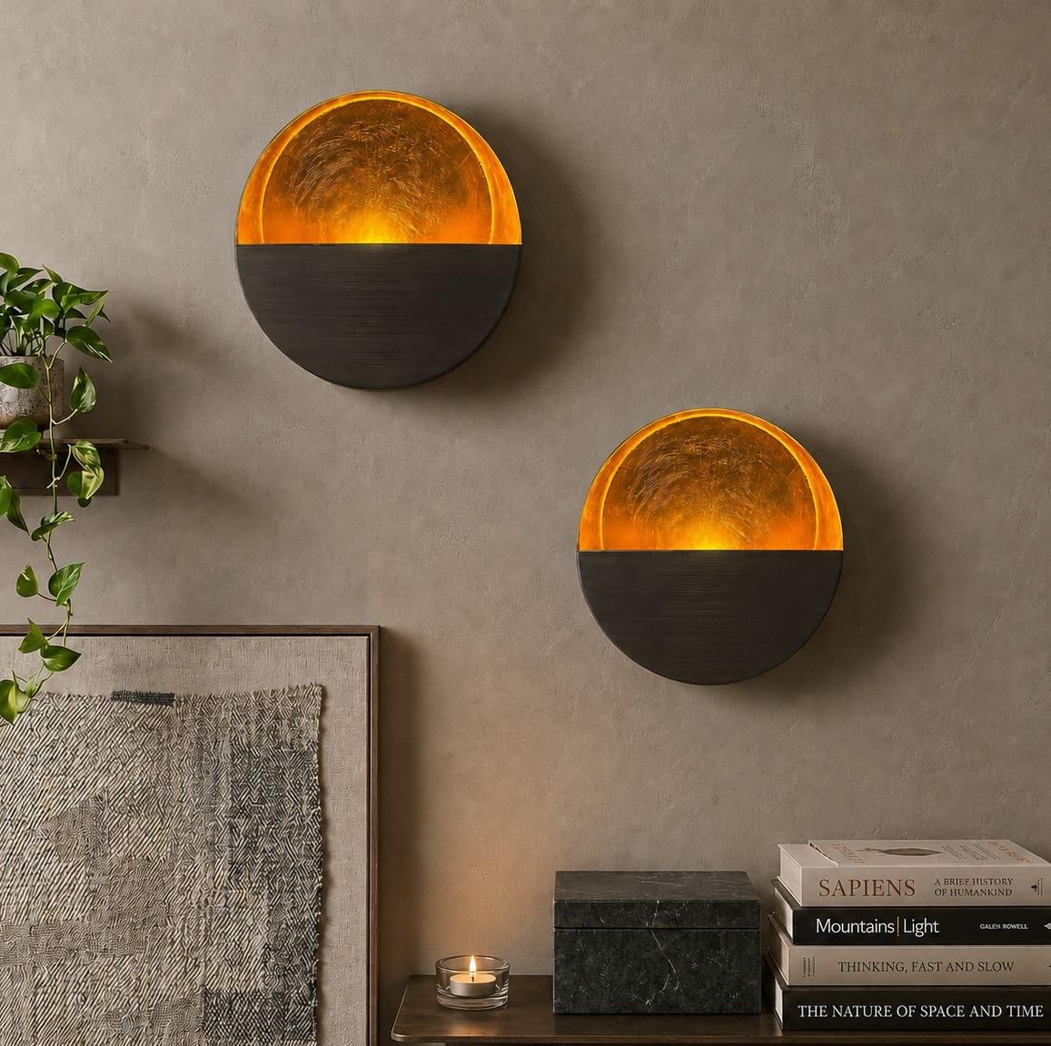 NativeSkins Eclipse Wall Candle Sconces Set of 2 - Round Tea Light Holders