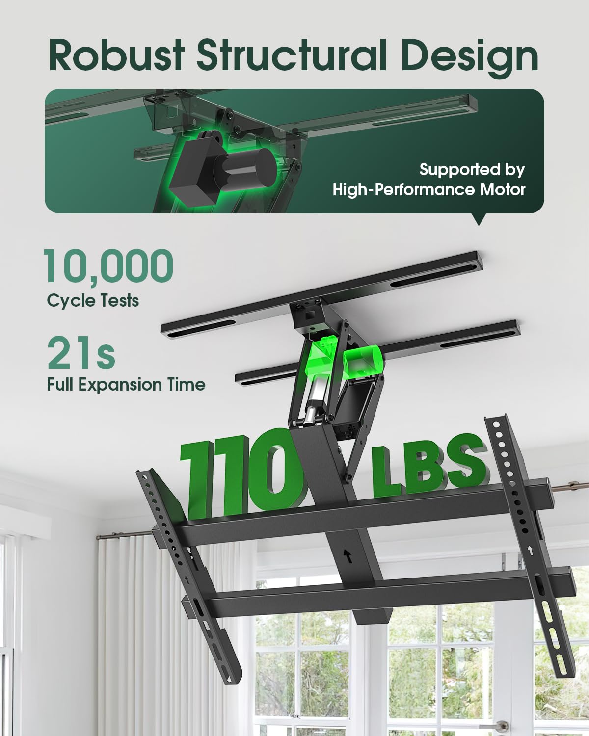 Zontera Electric Ceiling TV Mount with Remote, Motorized Tv Mount Flip Down for 32-70 inch Flat and Curved Screen TVs up to 110 lbs, Fits Flat & Pitched Ceilings, Max VESA 600x400, Black