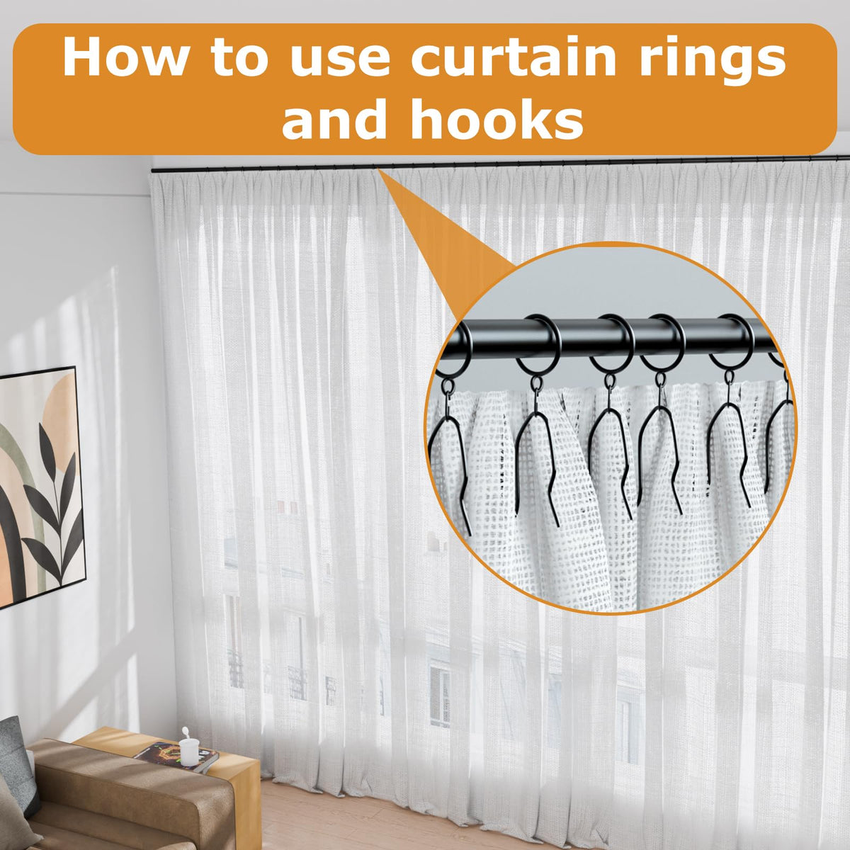 100 Pack Black Metal Curtain Hooks Pin-On Drapery Hooks,Suitable for Window,Door,Shower Curtain