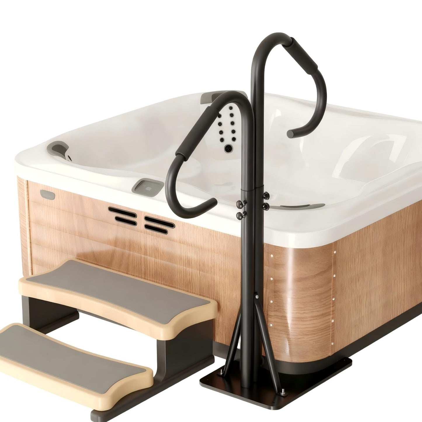 blissbuys Hot Tub Handrails 48-57 Inch Adjustable Two Way Hot Tub Handrail, 700LB Capacity 360° Swivel Assist Rail for Indoor Outdoor Spa Bathtub Entry and Exit, Black